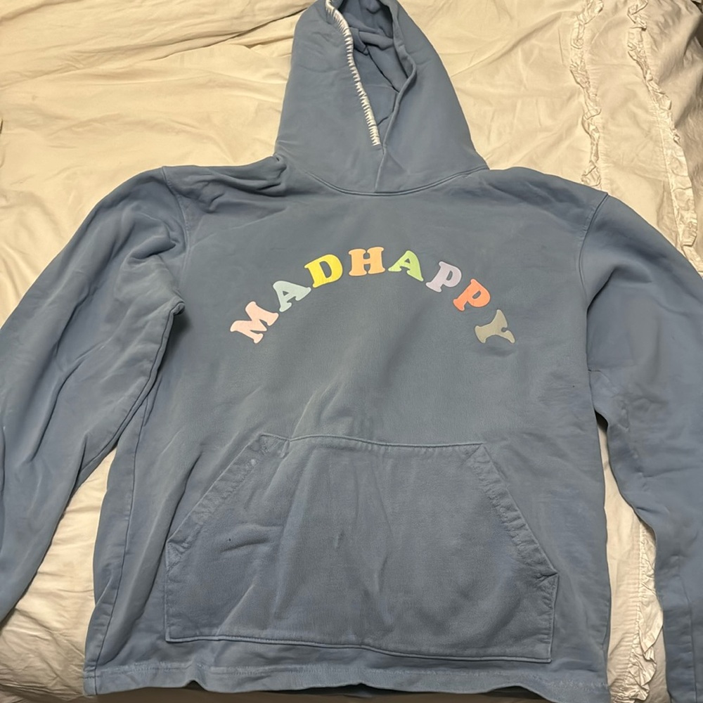 mad happy blue hoodie